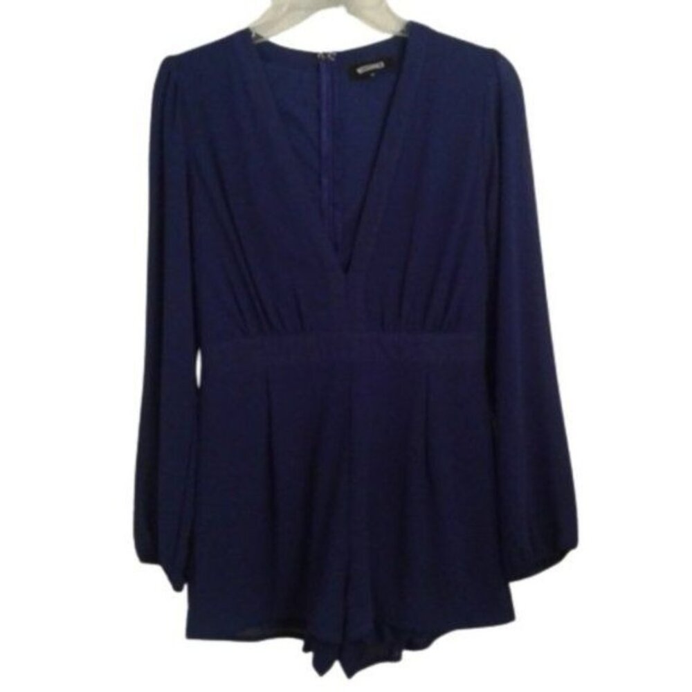 Missguided Size 12 Romper Womens Long Sleeve Royal Blue V Neckline Drape